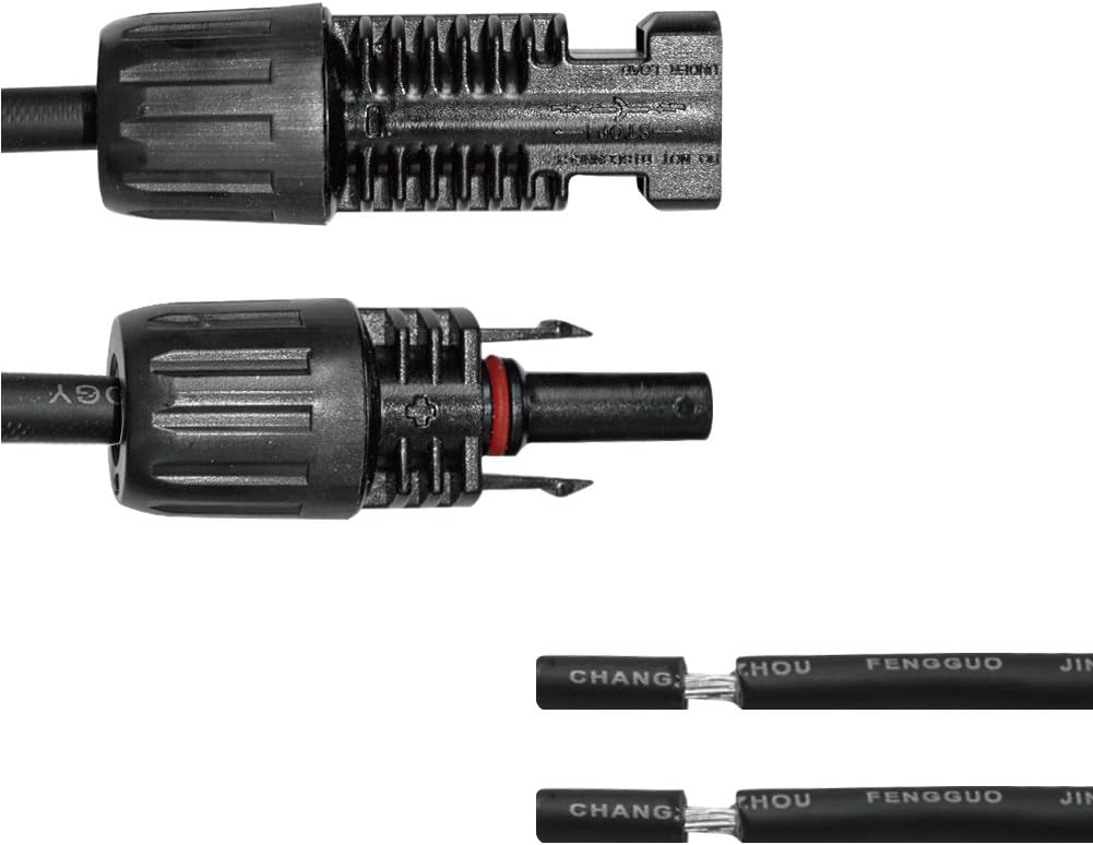 Cable solar 10 pies 10 AWG con conectores negro resistente