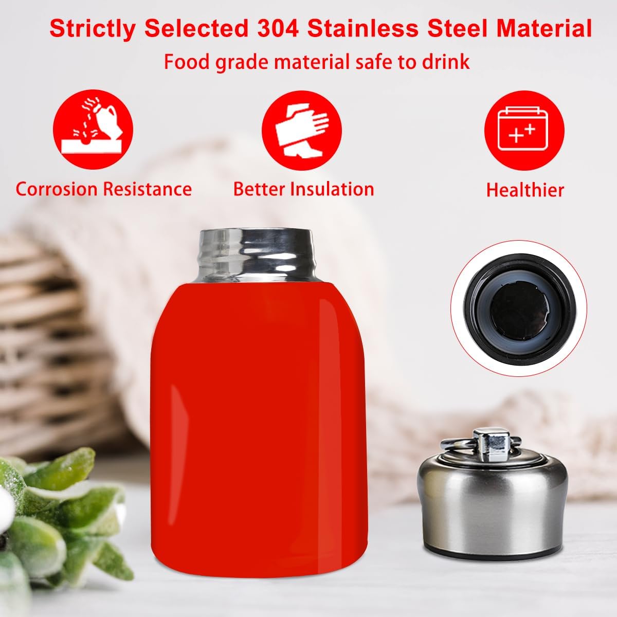 Taza térmica acero inox 304 10oz para niños y mujer rojo