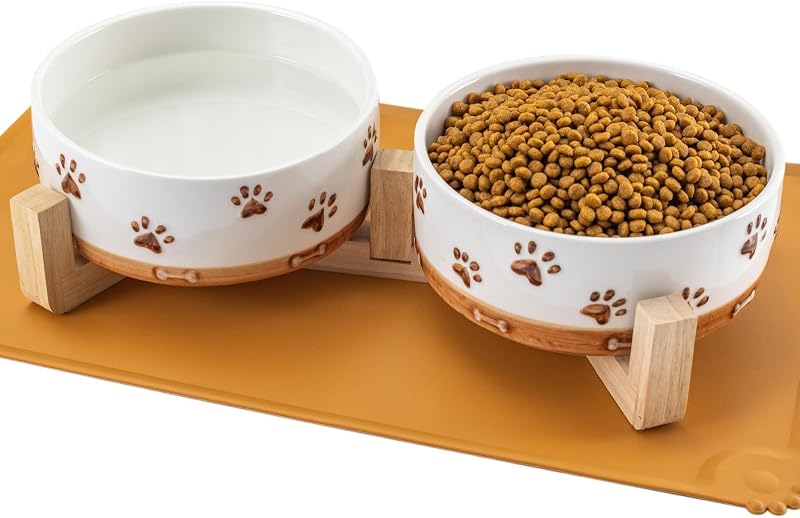 Cuencos cerámica perros 3.5 tazas soporte madera antiderrap