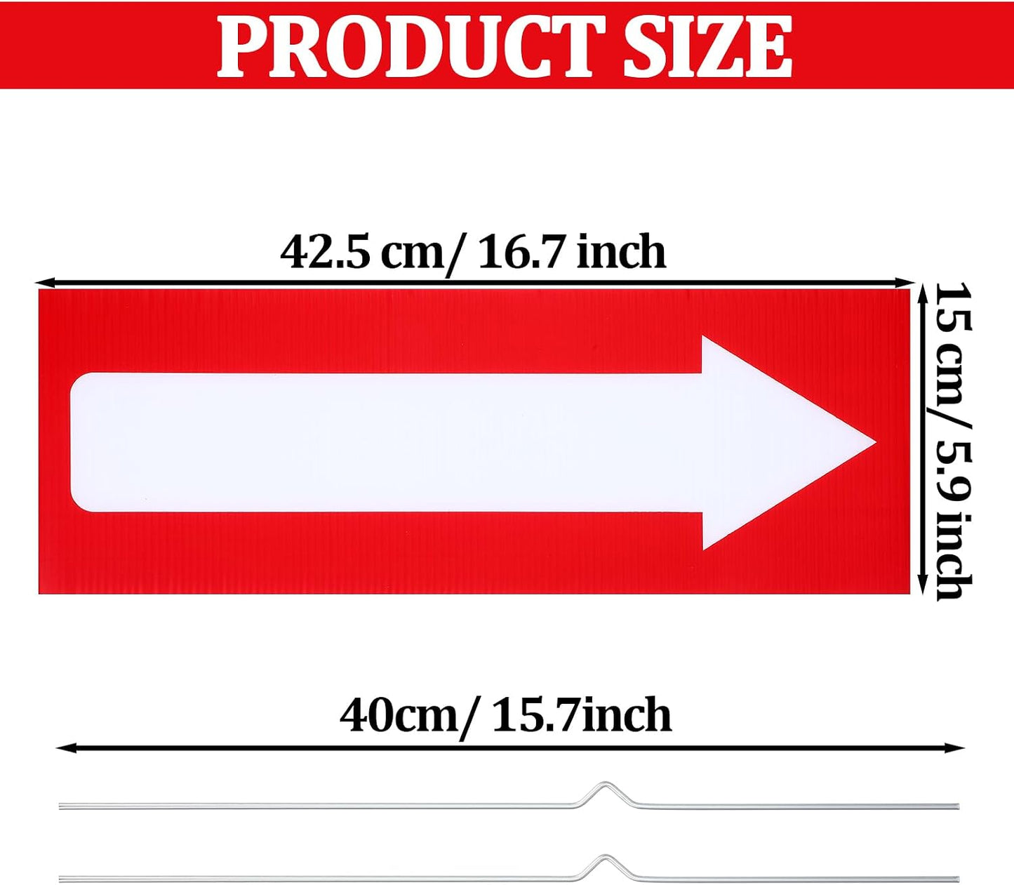 10 Letreros Flecha Patio 17x6" Corrugado Rojo con Estacas