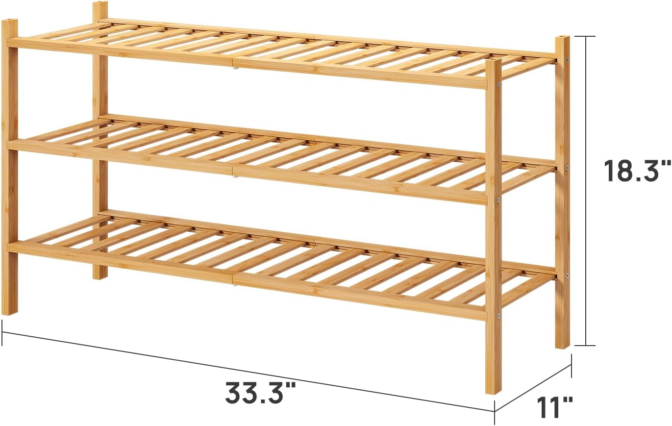 Zapatero largo 3 niveles madera bambú apilable