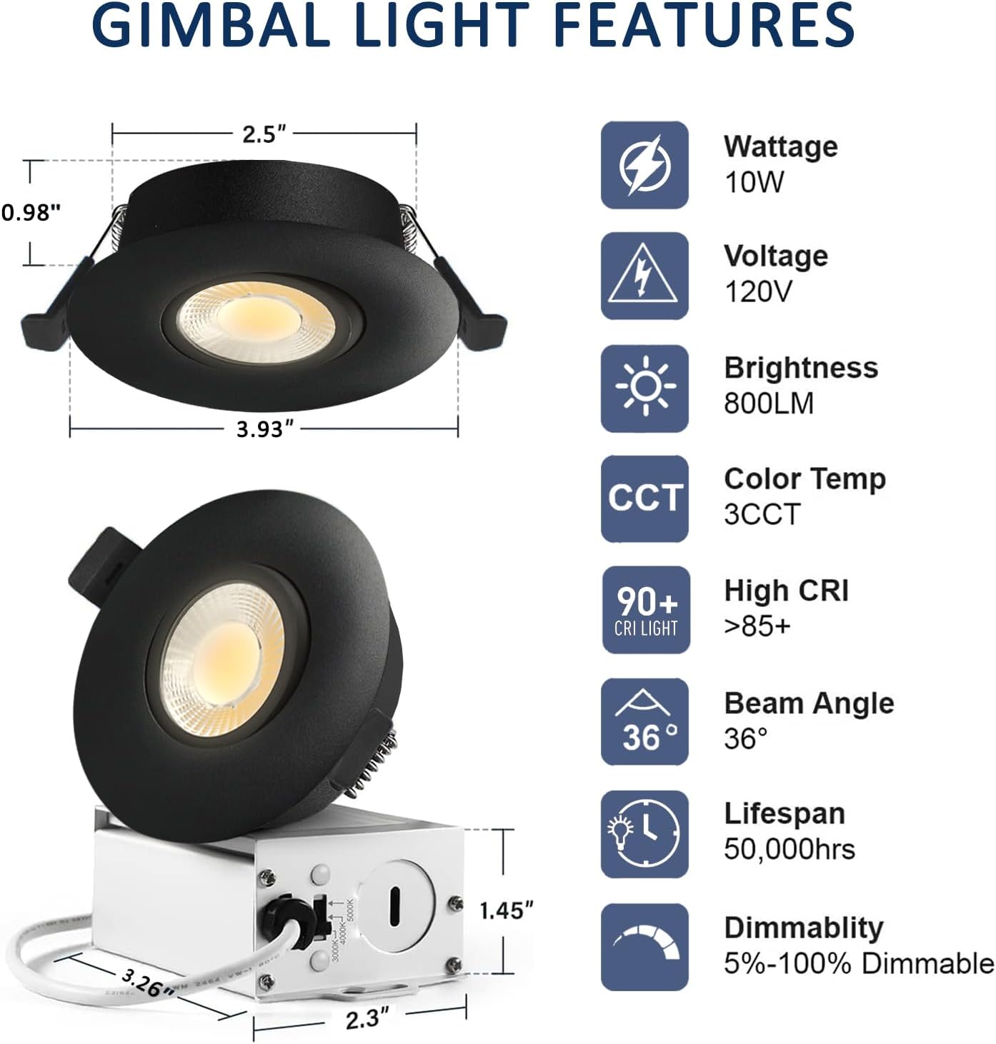 Luz empotrable LED 3pulg 10W con caja 3CCT ajustable