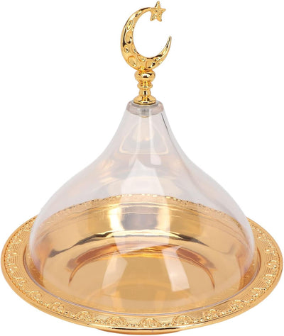 Plato servir acero inox con cúpula dorada para café fiesta