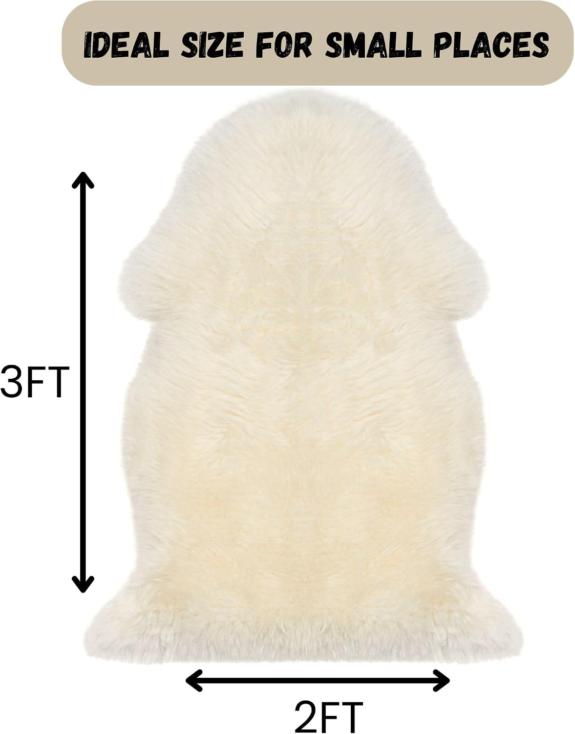 Alfombra piel oveja pelo grueso 2.5" antiderrap 2x3ft
