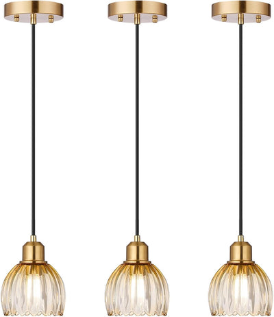 3 Lámparas colgantes tulipán cristal latón cocina dormitorio