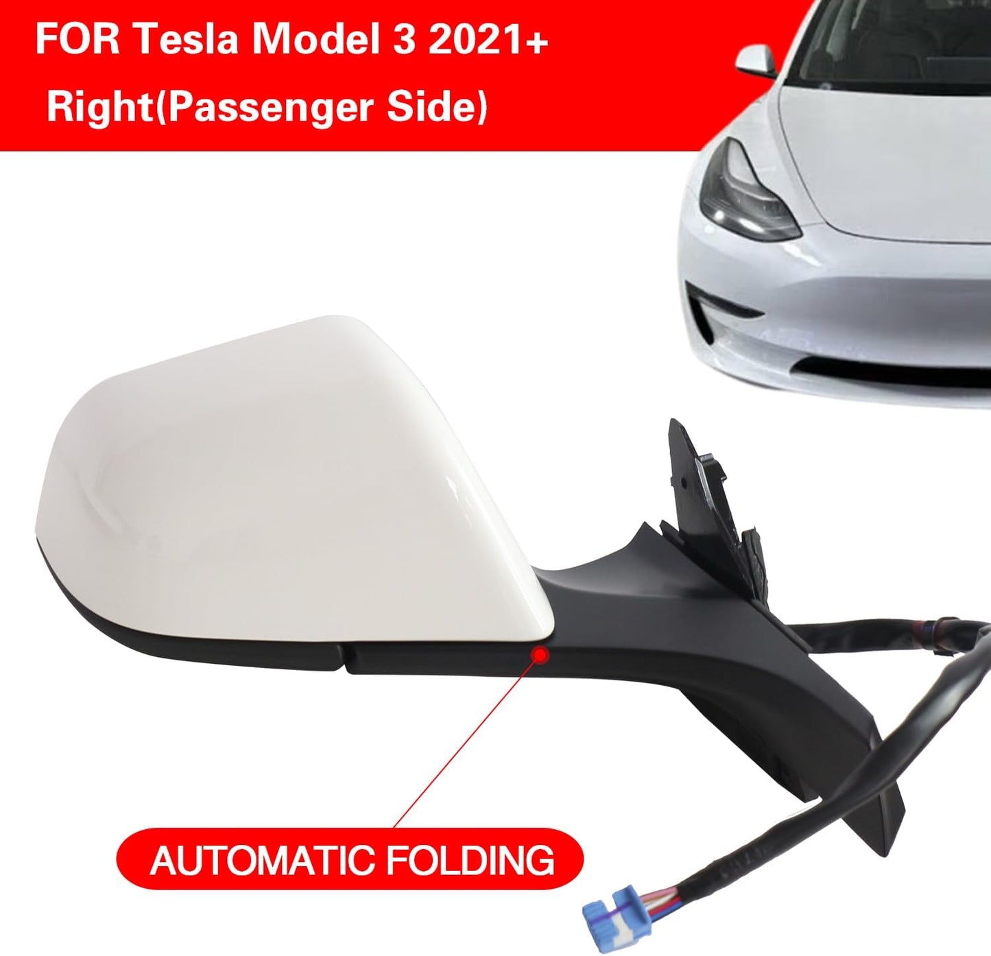 Espejo lateral repuesto Tesla Model 3 13 pines blanco