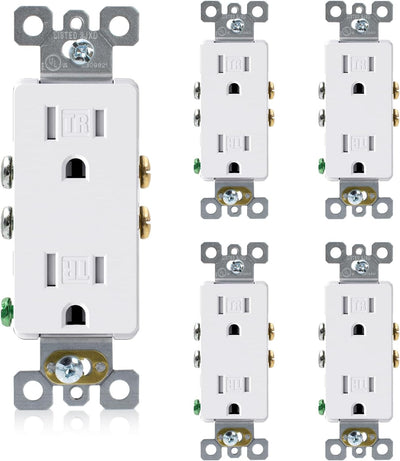 Toma corriente pared 15A 125V 5-15R UL blanco brillante set 5