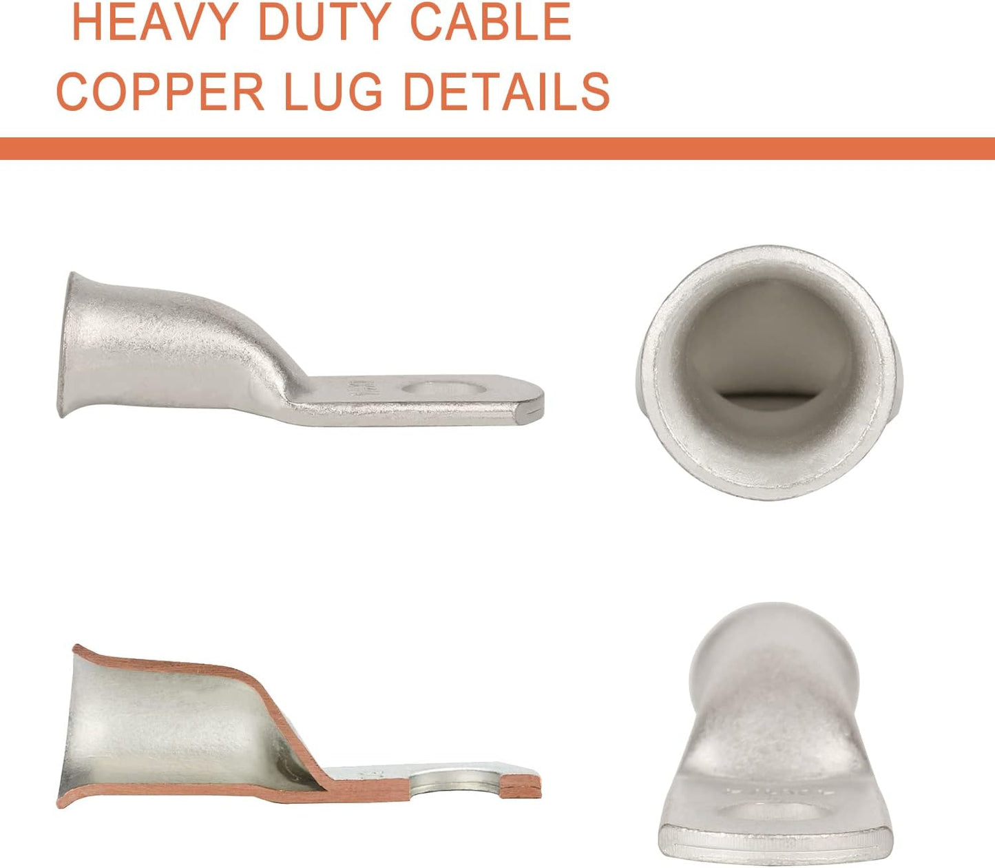 10 Pzas Lengüetas Terminal Anillo Cobre Estañado 4 AWG-1/4