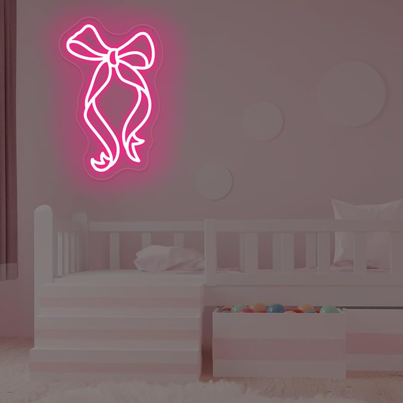 Letrero neón con lazo rosa 15x9.2" para dormitorio niña