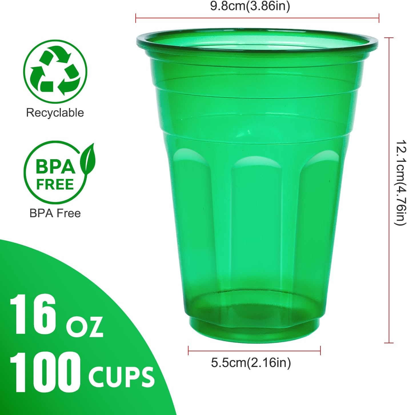 100 Vasos Plástico Reutilizables 16oz Coloridos Apilables