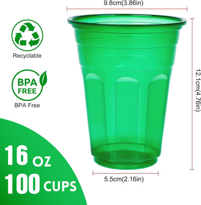 100 Vasos Plástico Reutilizables 16oz Coloridos Apilables