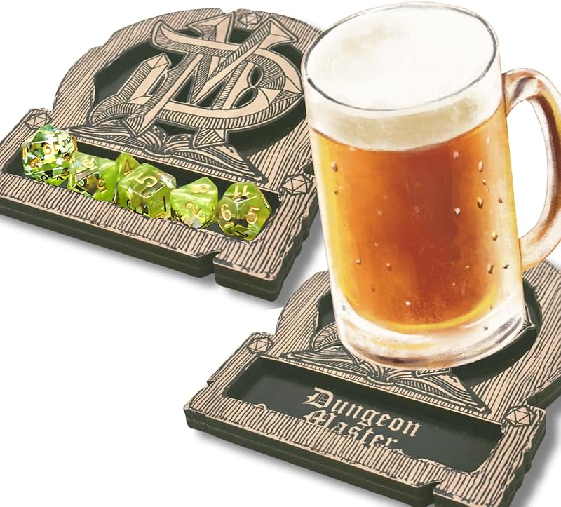 Bandeja dados D&D con posavasos madera set regalo