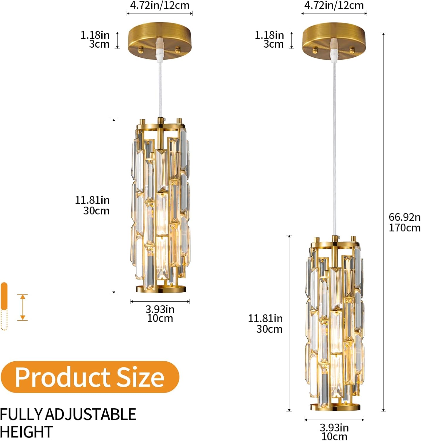 Lámpara colgante dorada candelabros cristal cocina
