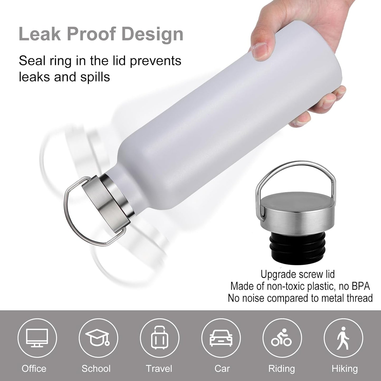 Botella agua aislada vacío 24oz tapa plástico acero inox