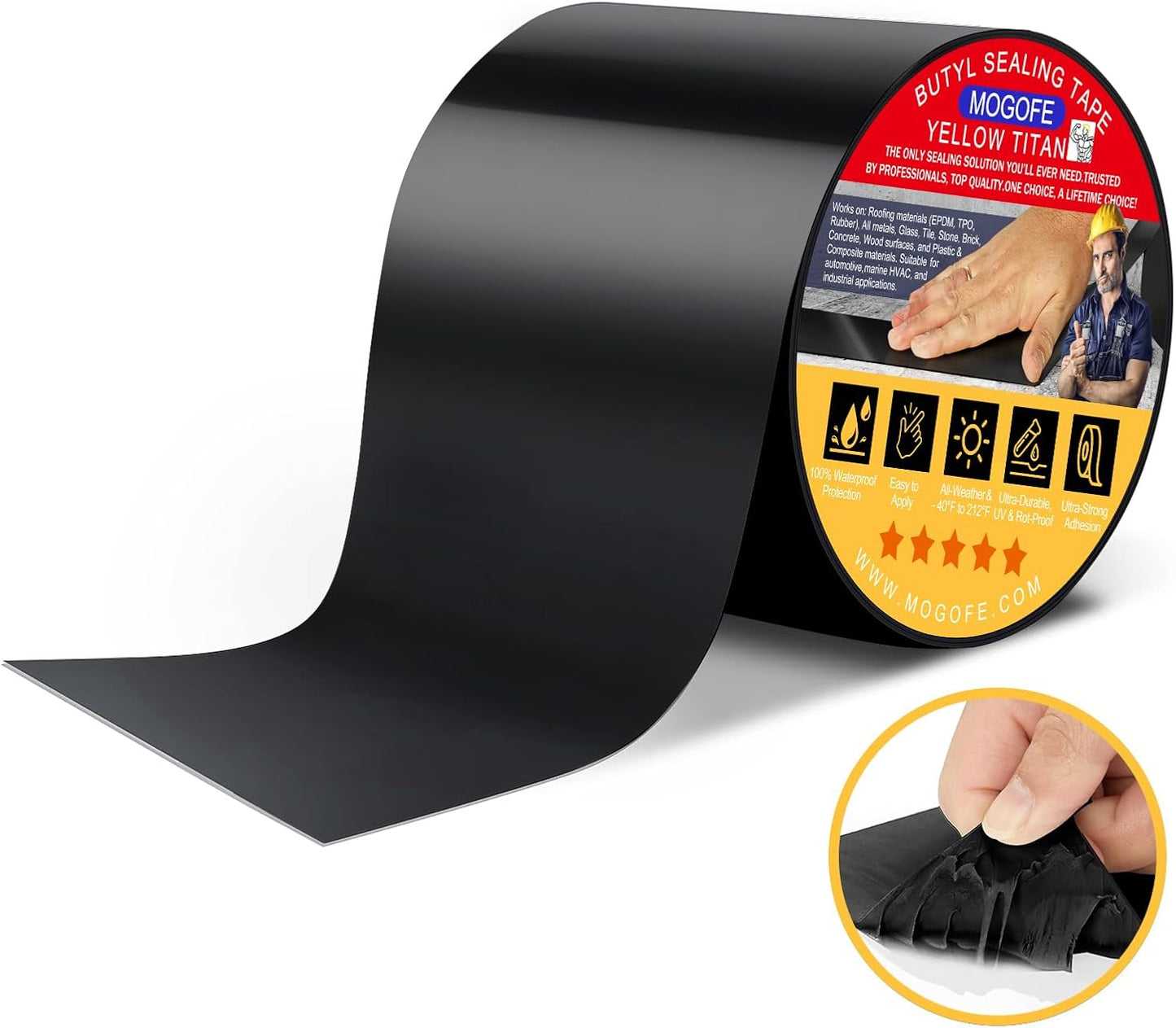 Cinta selladora techo RV negra 4" x50pies resistente UV