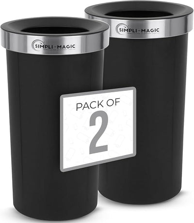 Bote basura 16gal acero inox con tapa abierta set 2