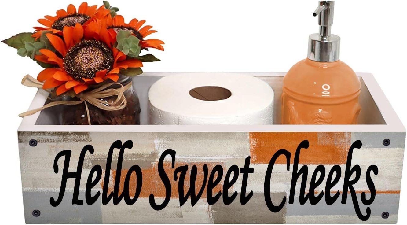 Cesta almacenamiento baño madera asa color naranja