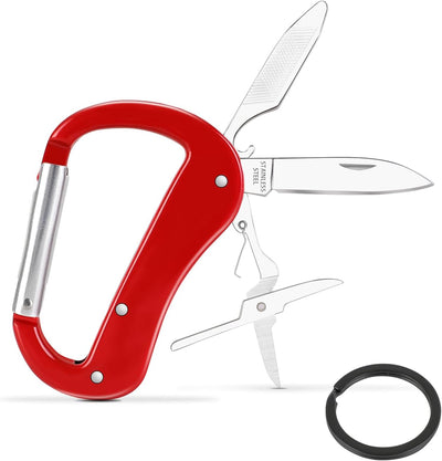 Mosquetón multiherramienta cuchillo abrebotellas lima tijeras EDC