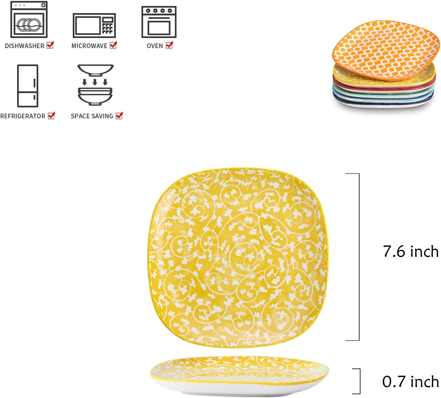 6 Pzas Platos Cuadrados Porcelana 7.6pulg para Postre y Pasta