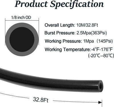 Tubo neumático 1/8pulg poliuretano negro para compresor aire