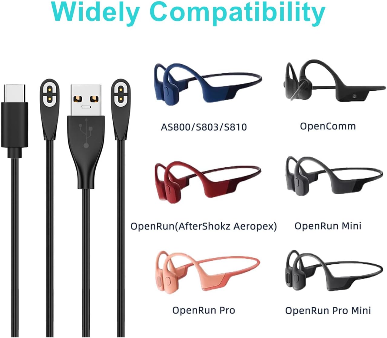 4 Cables Carga Magnéticos para Aftershokz Openrun Pro