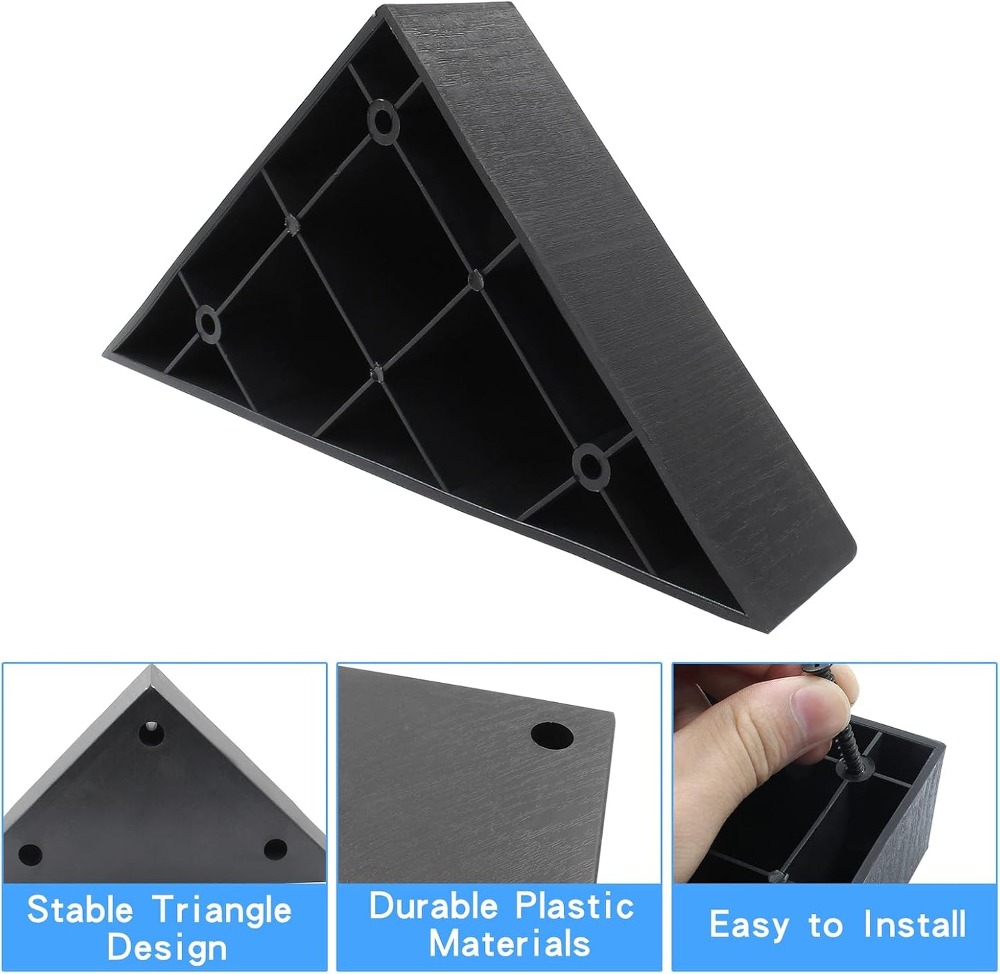 16 Pzas Patas Sofá Plástico Triangulares Negro 1.65pulg