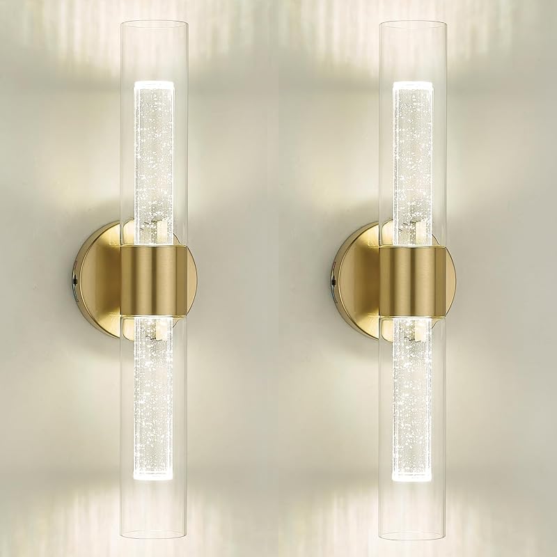 2 Pzas Apliques Baño Dorado Cristal 3000K-6000K