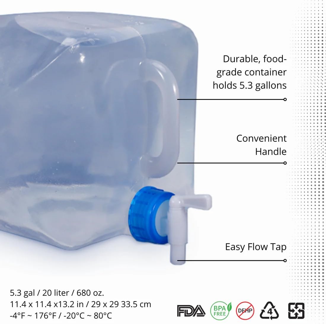 Contenedores agua 5.3gal plegables sin BPA para campamento
