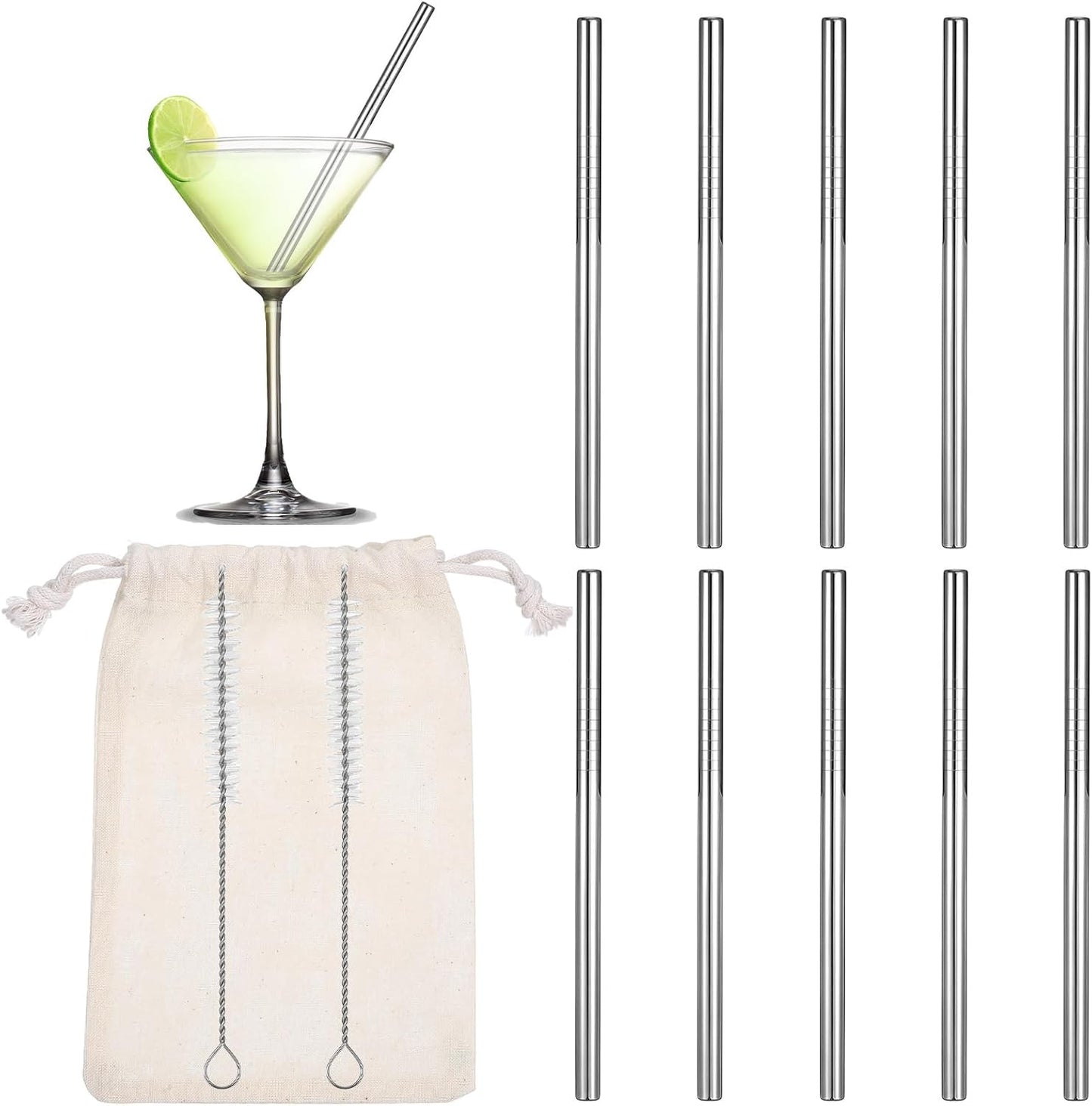 Paquete de 12 popotes cortos de acero inoxidable reutilizables con cepillo de limpieza