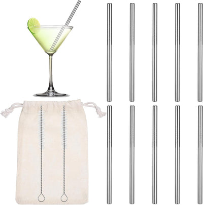 Paquete de 12 popotes cortos de acero inoxidable reutilizables con cepillo de limpieza