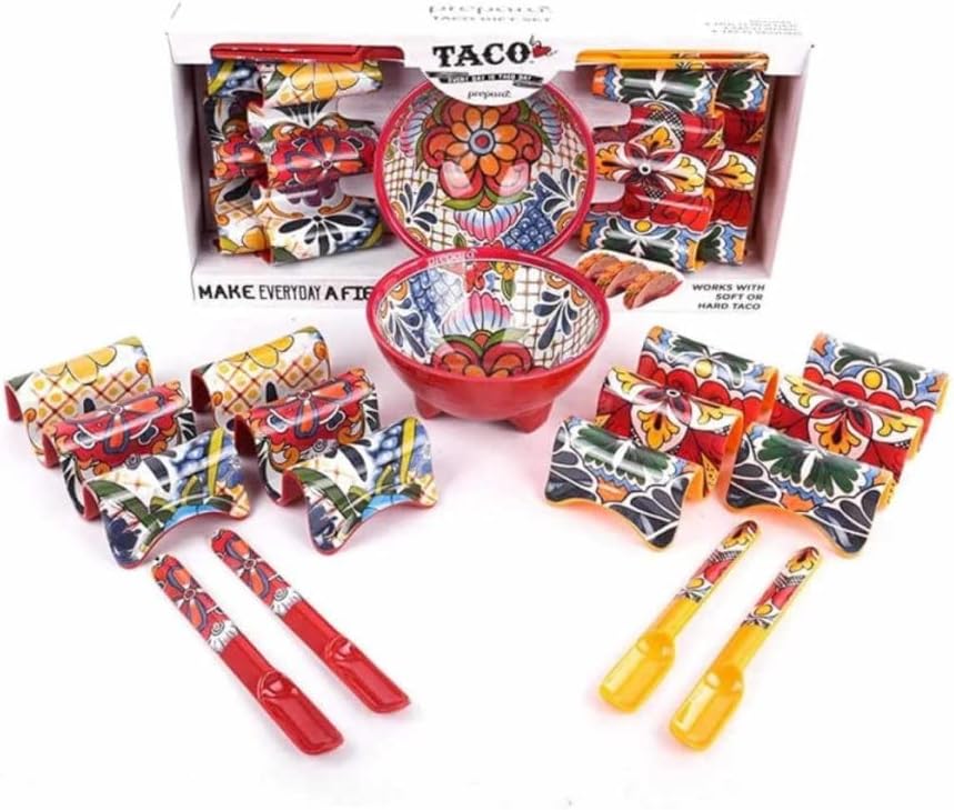 Set taco Talavera 6pulg 4 cucharas 4 soportes