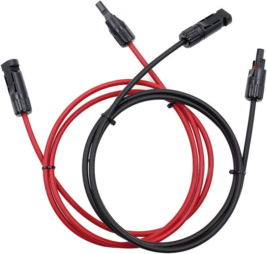 Cable extensión solar 12 AWG negro rojo conector hembra macho set 2