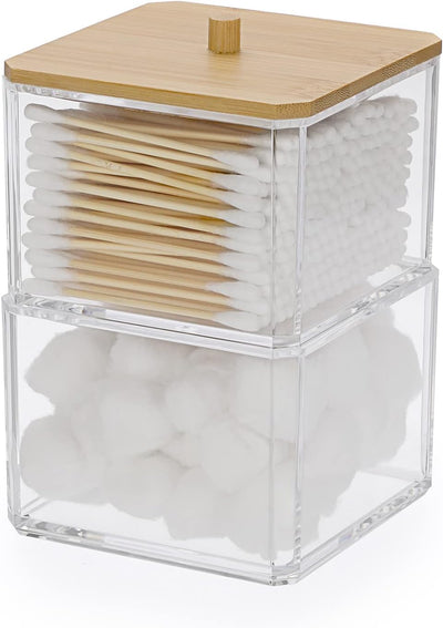 Soporte hisopos acrílico transparente 2 niveles con tapa