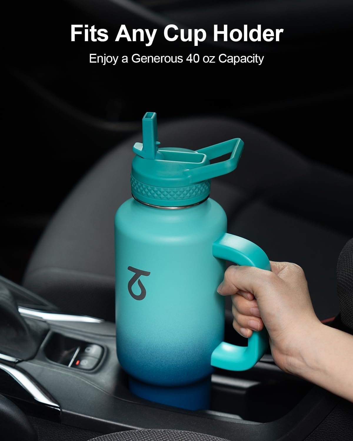 Botella agua acero inox 40oz soporte automóvil asa