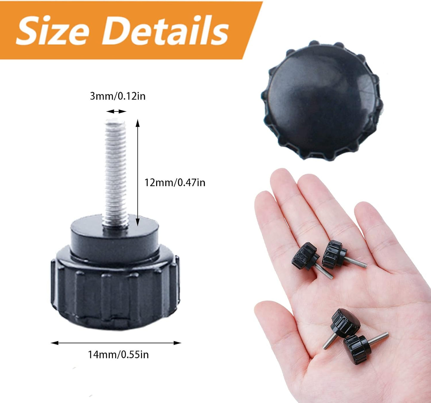 Tornillo pulgar M3 x 0.472pulg acero carbono 20 pzas con estuche