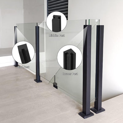Barandilla vidrio negro poste acero inox para escalones