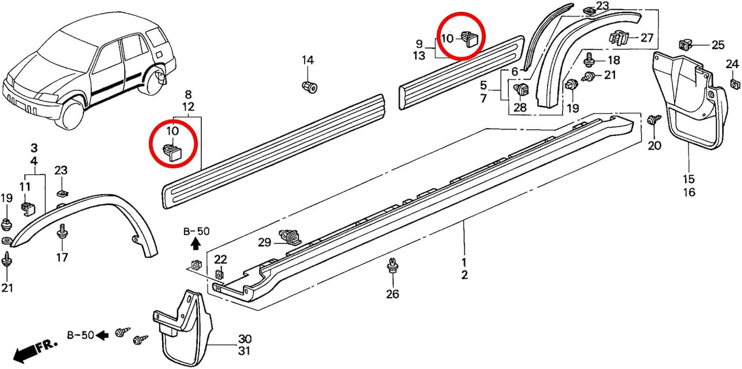 Clip moldeo lateral cuerpo 20pzas Honda CRV Civic Odyssey Pilot Acura RL