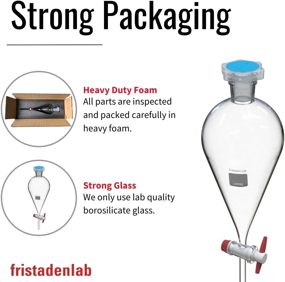 Embudo separador vidrio borosilicato 33.8oz con válvula PTFE
