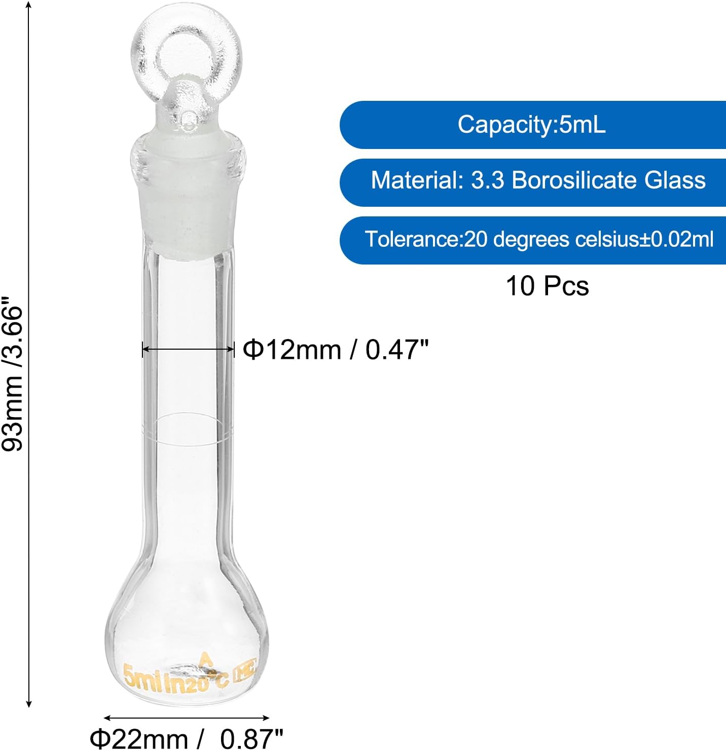 Frasco volumétrico 0.2oz vidrio borosilicato 3.3 transparente