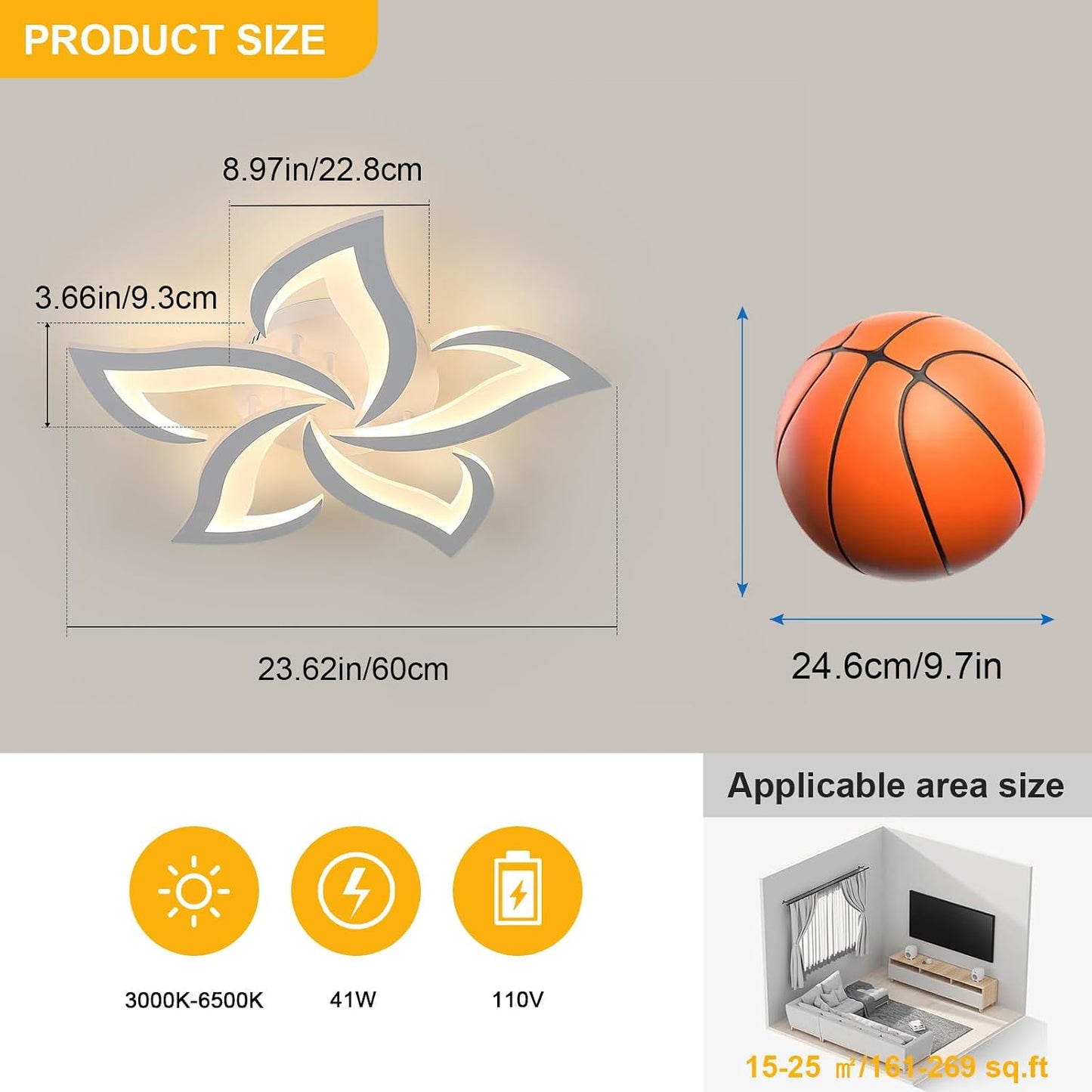 Lámpara techo LED 5 pétalos control remoto sala dormitorio