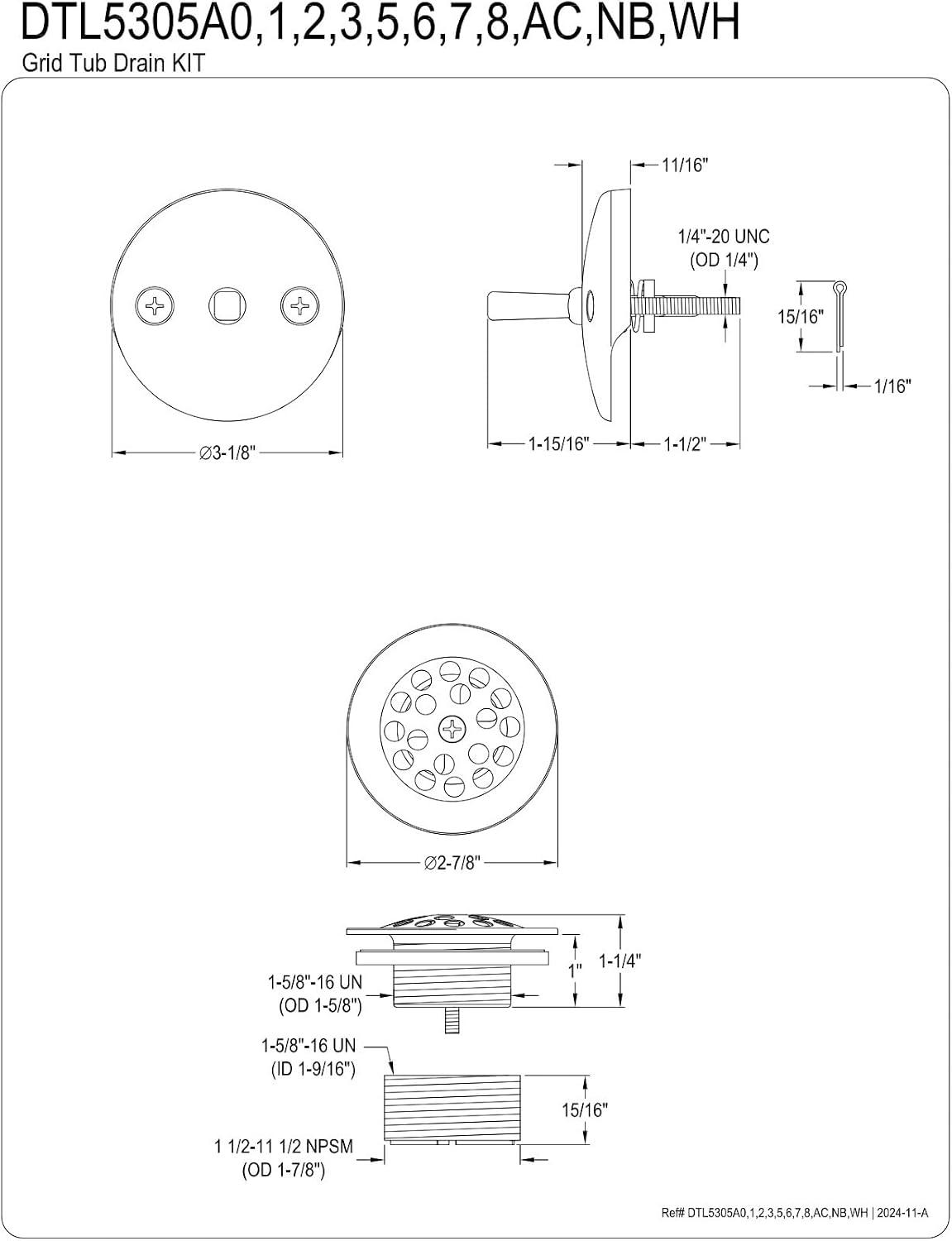 Kit drenaje tubería rejilla latón cepillado