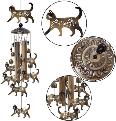 Campanillas de viento de gatos en bronce decoración romántica