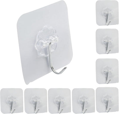Ganchos adhesivos plástico transp. y plateado set 10 para baño