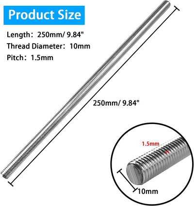 4 Pzas Varilla M10x250mm Acero Inox 304 Rosca 1.5mm