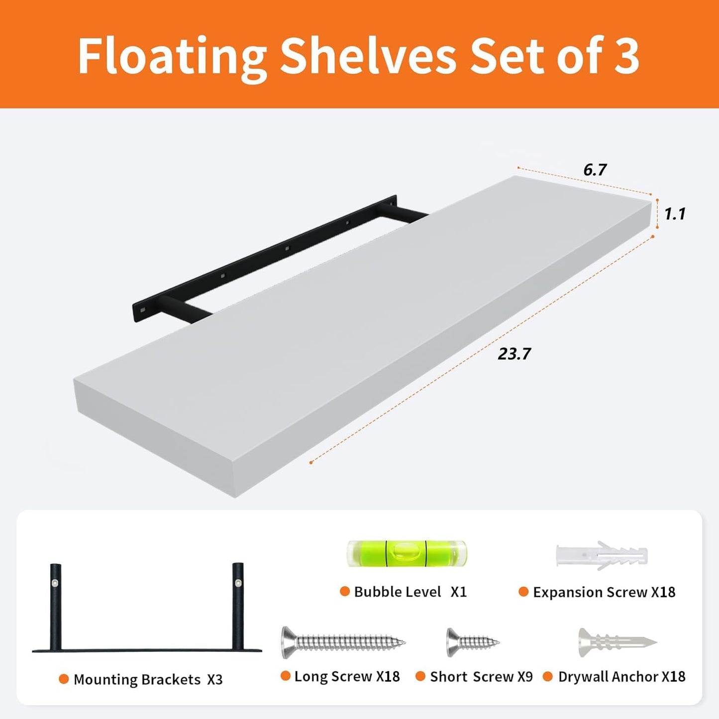 Estantes flotantes blancos set 3 para sala dormitorio baño