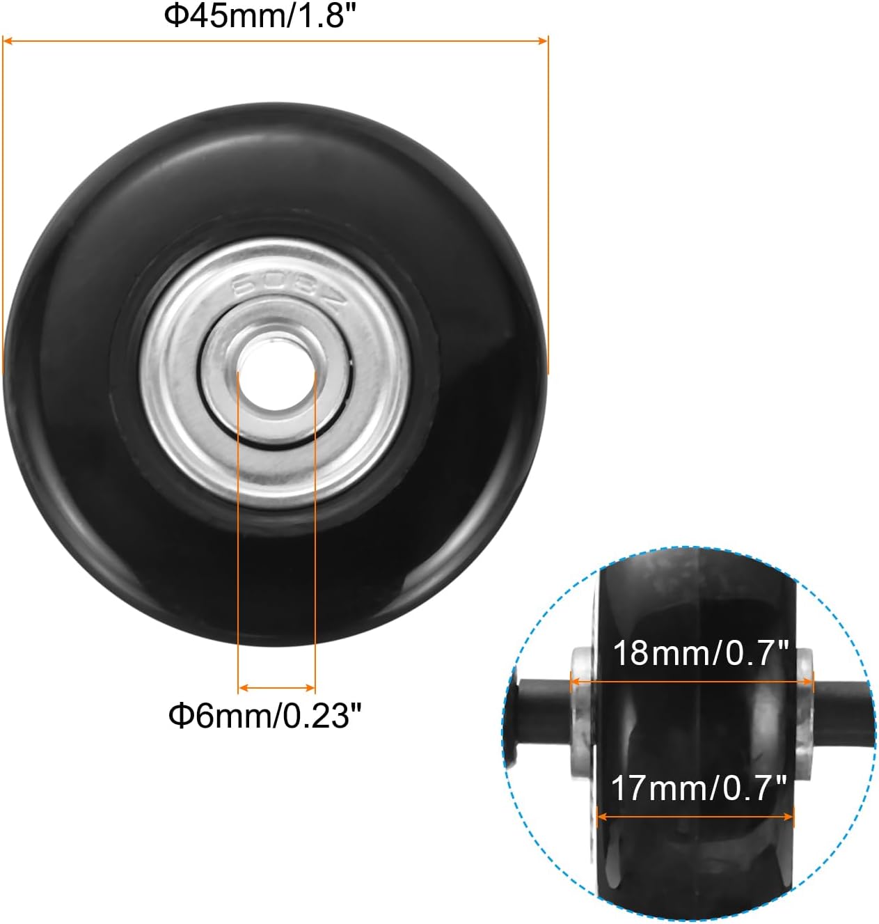 Rueda equipaje repuesto 45x18mm goma negro