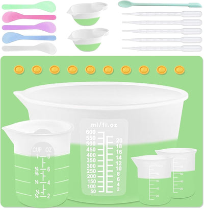 Kit tazas medidoras silicona 600ml 250ml 100ml con alfombrilla