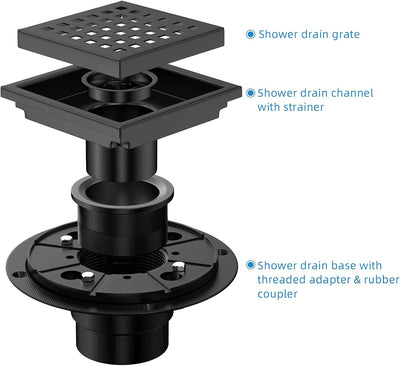 Drenaje ducha cuadrado 4pulg acero inox negro mate