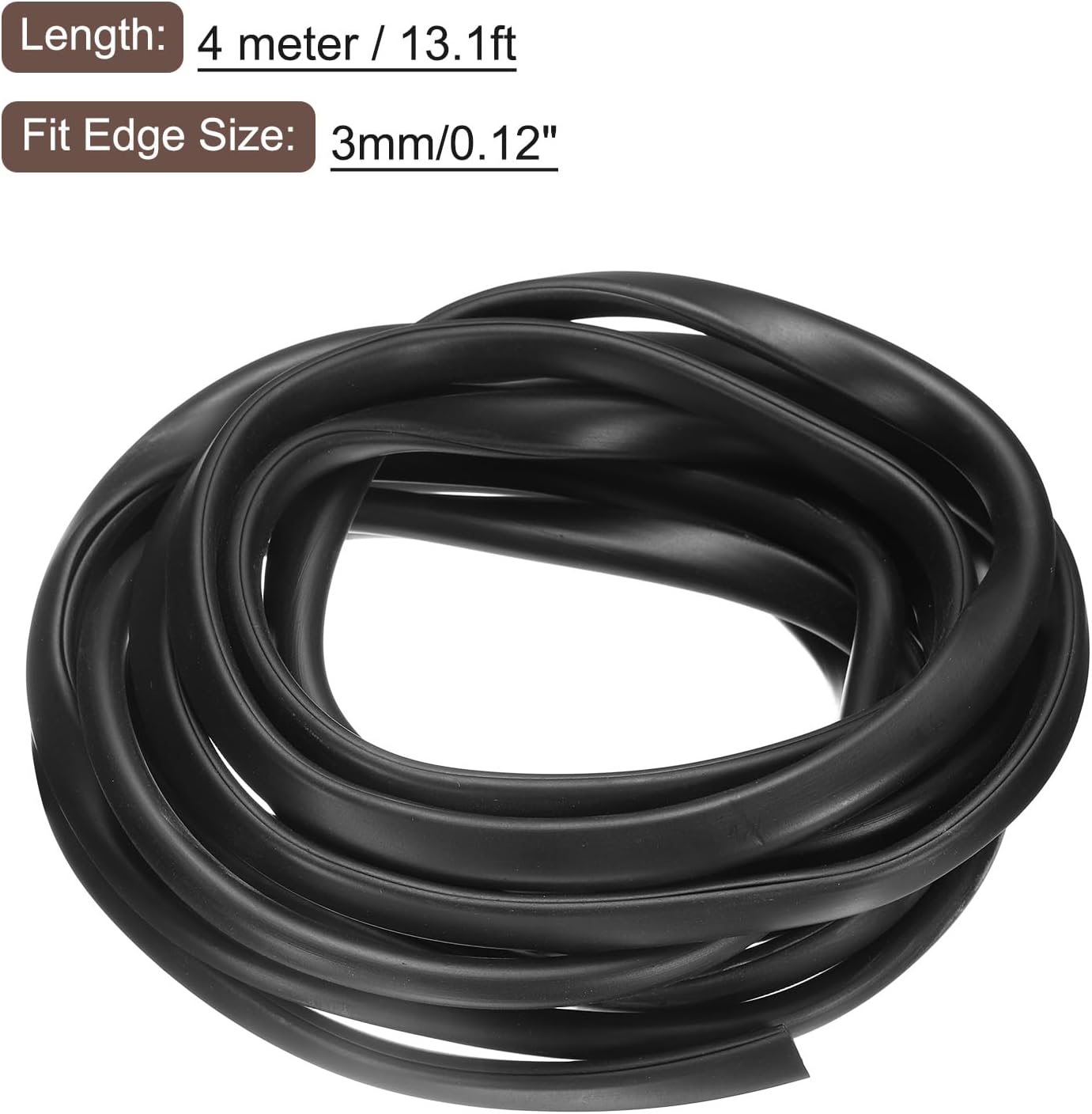 Borde en U goma redondo 13.1ft 0.118pulg negro