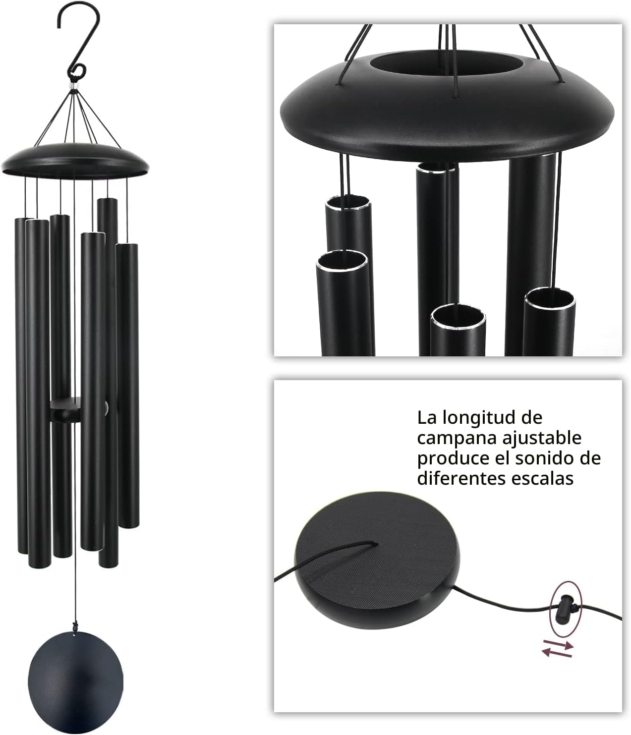 Carillón viento 45" 6 tubos pesados tono profundo jardín